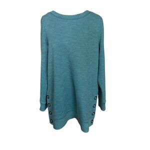 Soft Surroundings Teal Pullover Sweater With Button Accents Womens Size M Cotton